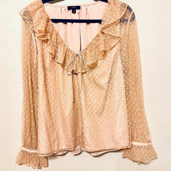 J. Crew Women's Tan Ruffle Blouse size Large NWOT - Picture 1 of 4